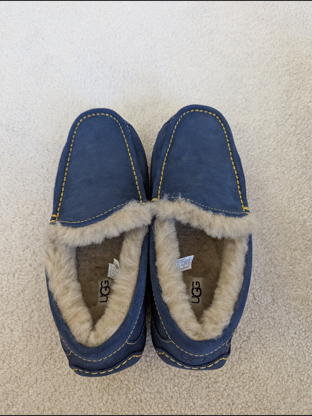 UGG Men's Blue Suede Shearling-Lined Slip-On Moccasins